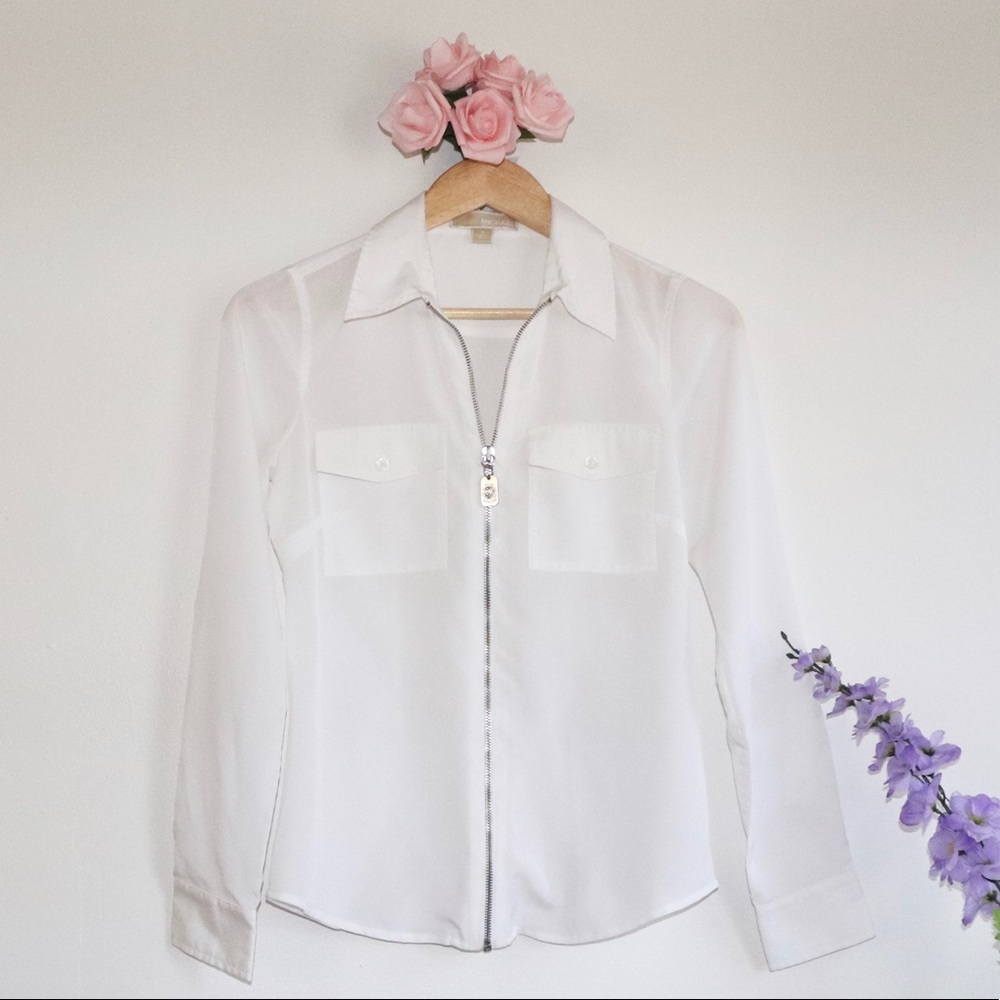 💜3/25$🛍 Micheal Kors Sheer Blouse Off White